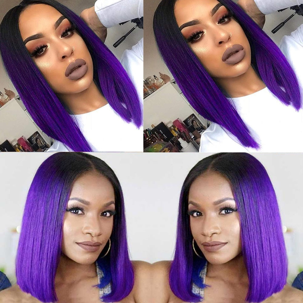 FAVE Ombre Black Purple/Blonde/Grey/Flax Brown/ Straight Synthetic Wig Shoulder Length Middle Part Cosplay For Women's Daily Wig