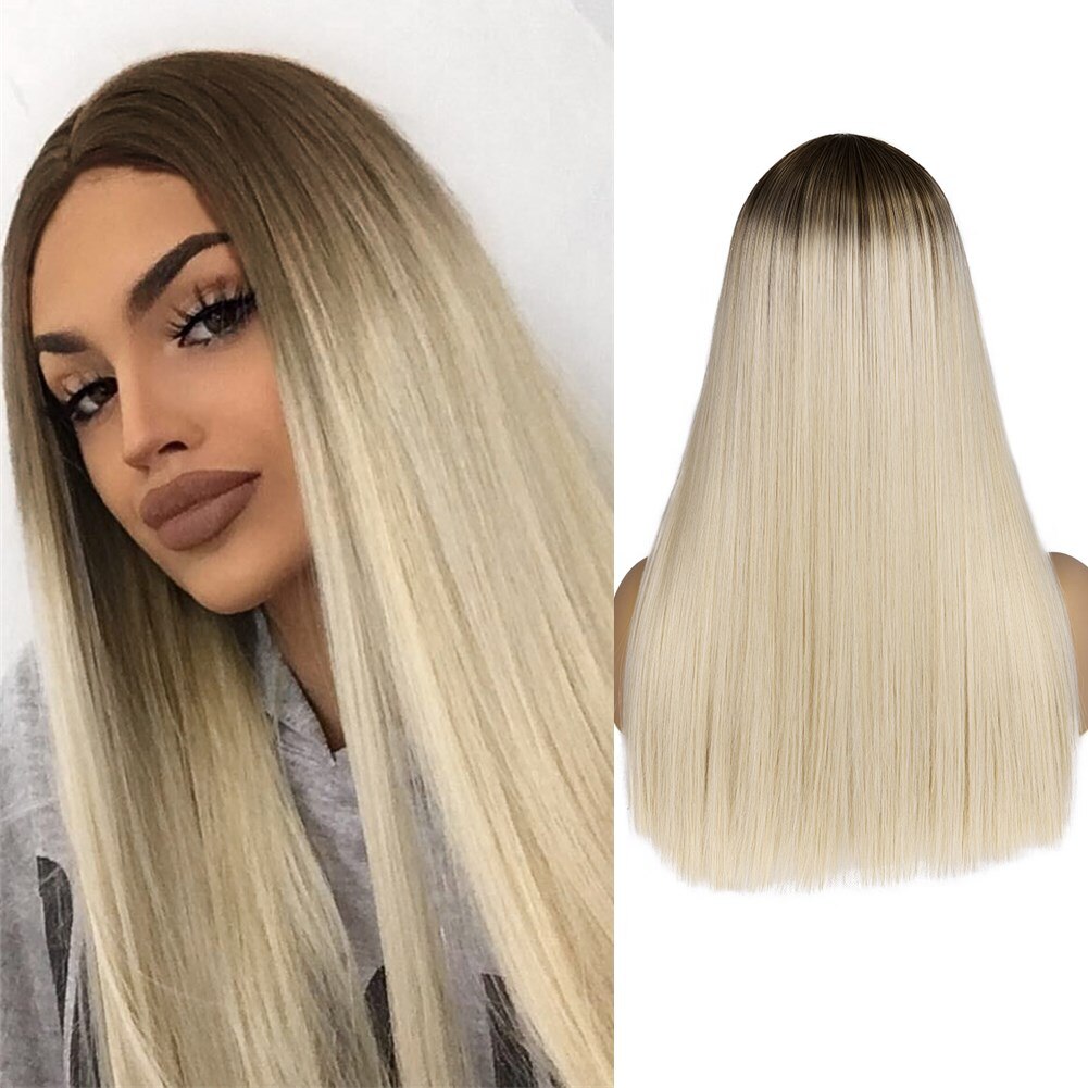 FAVE Ombre Black Purple/Blonde/Grey/Flax Brown/ Straight Synthetic Wig Shoulder Length Middle Part Cosplay For Women's Daily Wig