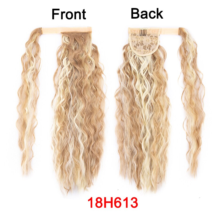 Synthetic Corn Wavy Ponytail 22Inch Long Curly Ponytail Wrap On Clip Hair Extensions Ombre Blonde Brown Fack Ponytail Hairpieces