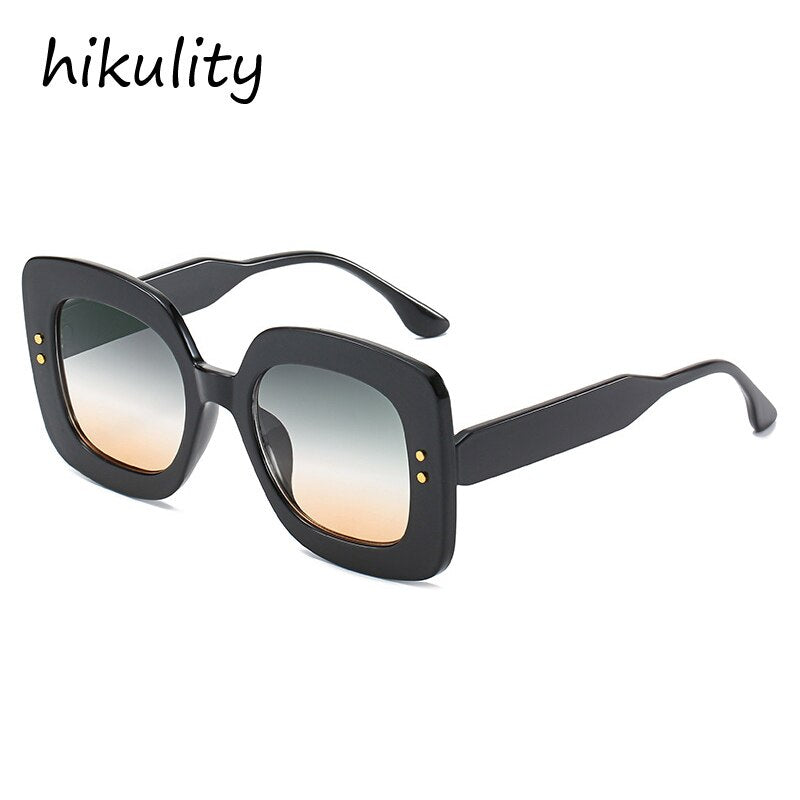 Vintage Rivet Square Sunglasses For Women New Fashion Gradient Black Uv400 Sun Glasses Female Red Brown Elegant Shades Overszied