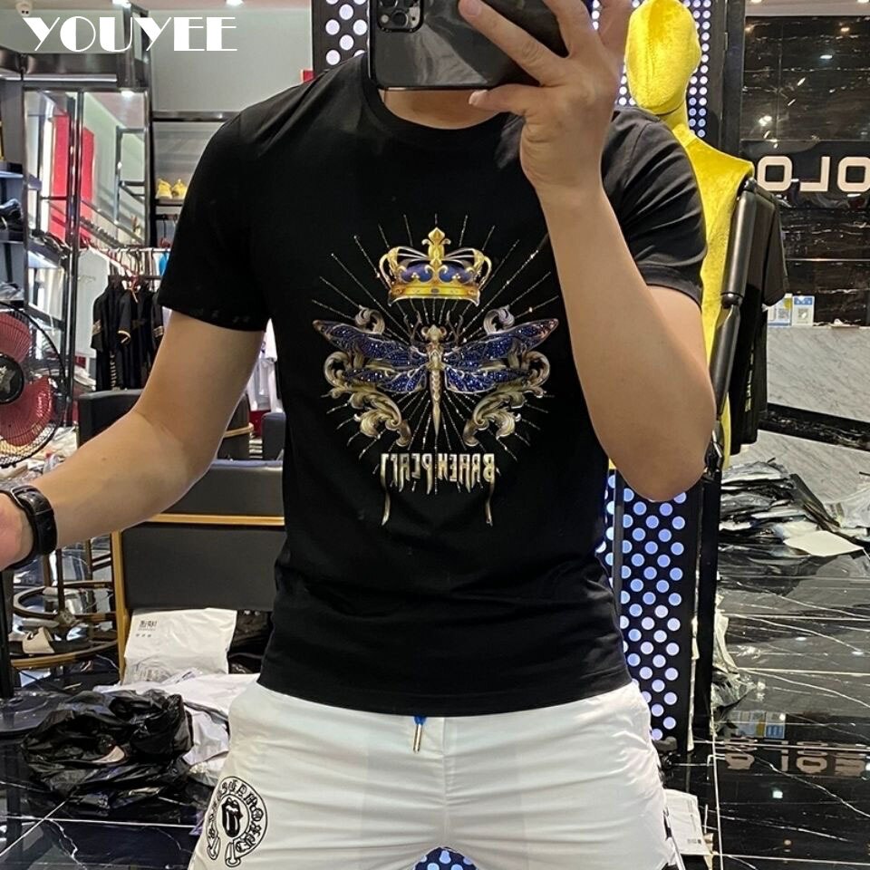 Men's T-shirt Slim Dragonfly Printing Handsome 2021 Summer New Personality Trend Fashionin In Europe Mercerized cotton Male Top