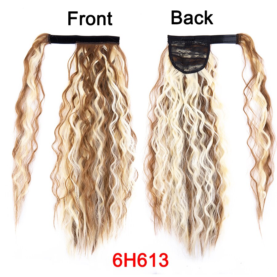 Synthetic Corn Wavy Ponytail 22Inch Long Curly Ponytail Wrap On Clip Hair Extensions Ombre Blonde Brown Fack Ponytail Hairpieces