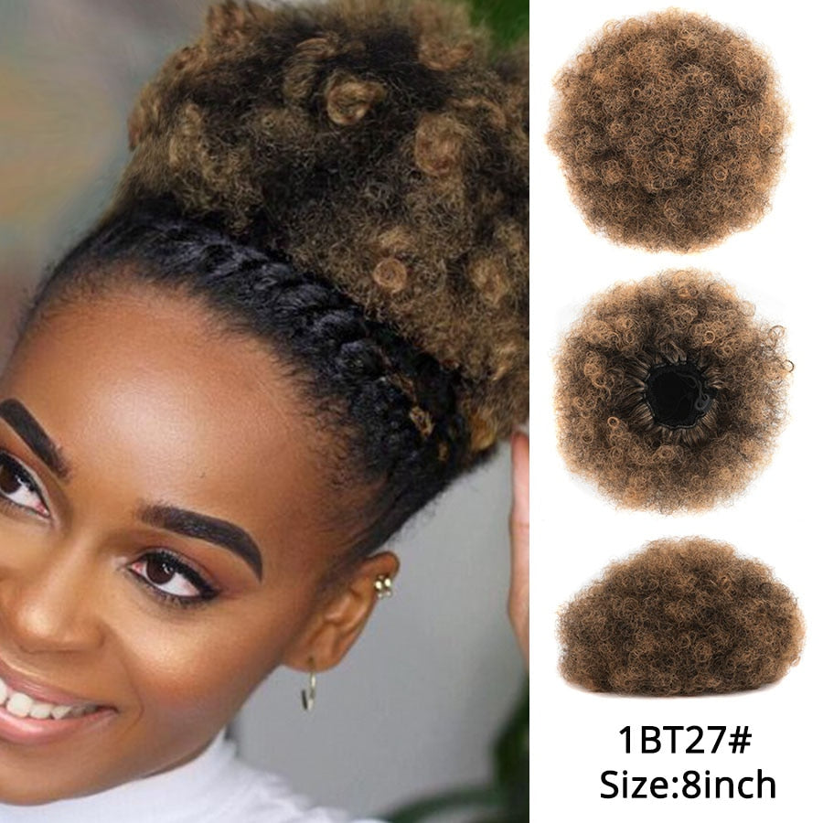 Alileader Synthetic New Kinky Hair Bun Claw Clip Ponytail Hair Extensions Drawsting Short Ponytail Fluffy Afro Short Hair Buns