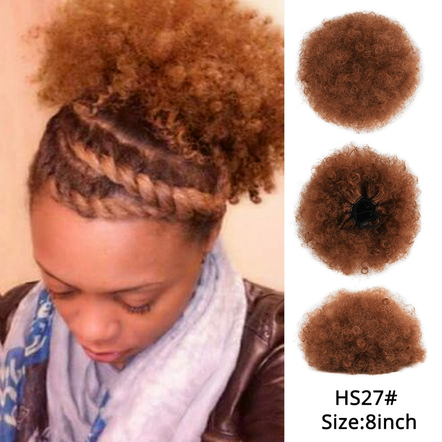 Alileader Synthetic New Kinky Hair Bun Claw Clip Ponytail Hair Extensions Drawsting Short Ponytail Fluffy Afro Short Hair Buns