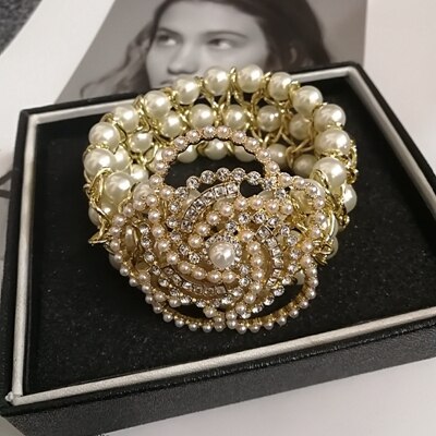 Korean Design Style Crystal Five Chain Bracelet For Women Pearl Flower Charm Jewelry
