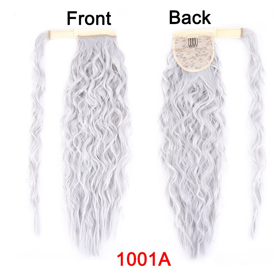 Synthetic Corn Wavy Ponytail 22Inch Long Curly Ponytail Wrap On Clip Hair Extensions Ombre Blonde Brown Fack Ponytail Hairpieces