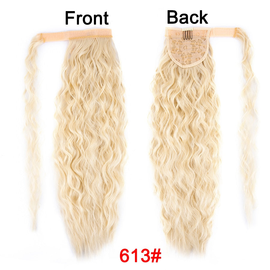 Synthetic Corn Wavy Ponytail 22Inch Long Curly Ponytail Wrap On Clip Hair Extensions Ombre Blonde Brown Fack Ponytail Hairpieces