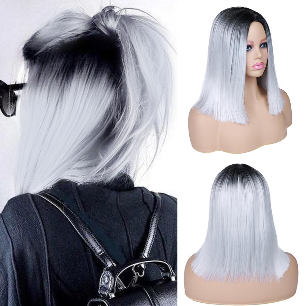 FAVE Ombre Black Purple/Blonde/Grey/Flax Brown/ Straight Synthetic Wig Shoulder Length Middle Part Cosplay For Women's Daily Wig