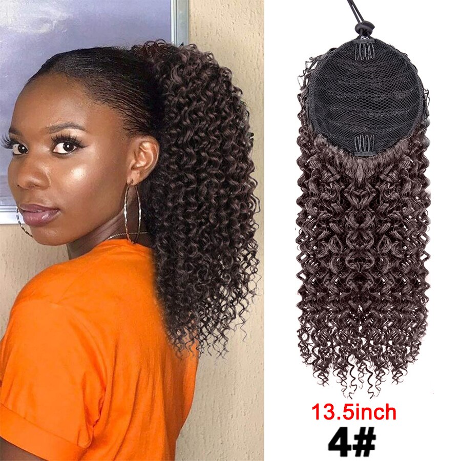 Puff Drawstring Ponytail Afro Kinky Curly Ponytail Hair Extension Ombre Synthetic Clip In Pony Tail Extension 9/13.5Inch Pontail