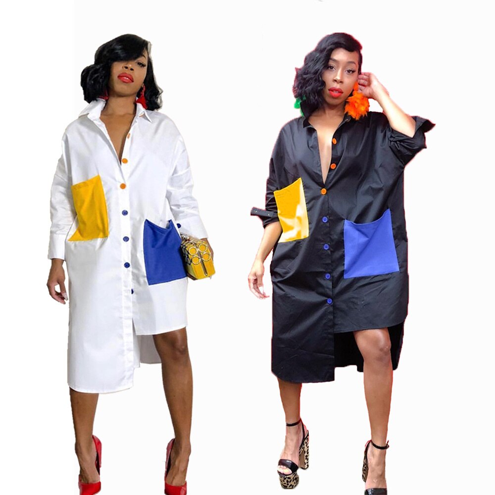 2019 Striped Long Sleeve Shirt Dress Women Turn-Down Collar Button Up Loose Blouse Dress Casual Streetwear Oversized Shirt Dress