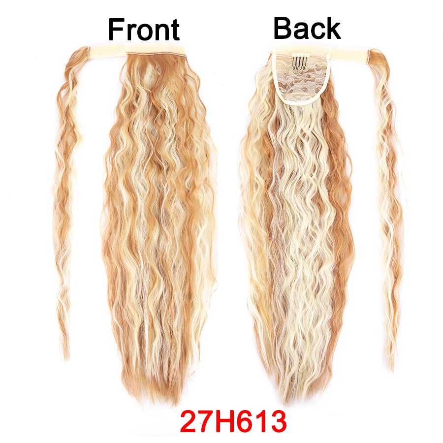 Synthetic Corn Wavy Ponytail 22Inch Long Curly Ponytail Wrap On Clip Hair Extensions Ombre Blonde Brown Fack Ponytail Hairpieces