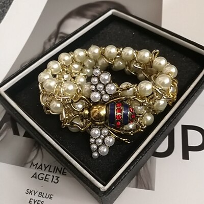 Korean Design Style Crystal Five Chain Bracelet For Women Pearl Flower Charm Jewelry
