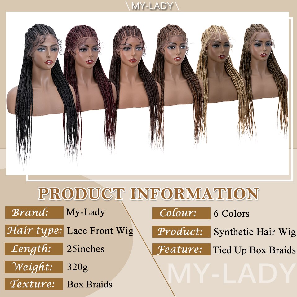 My-Lady Synthetic 25inch Braided Lace Front Wig Box Braids Wig With Baby Hair Tied Up Cornrow Braids Lace Wigs Frontal Afro Wig