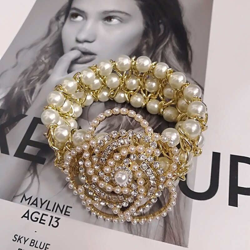 Korean Design Style Crystal Five Chain Bracelet For Women Pearl Flower Charm Jewelry