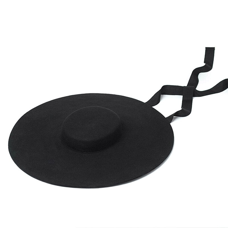 Black Wide Brim Wool Felt Hat Chic Floppy Warm Winter Trilby Hat Church Dress Wedding Fedora Jazz Cap Fashion Men Women Panama