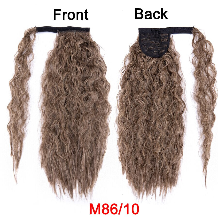 Synthetic Corn Wavy Ponytail 22Inch Long Curly Ponytail Wrap On Clip Hair Extensions Ombre Blonde Brown Fack Ponytail Hairpieces