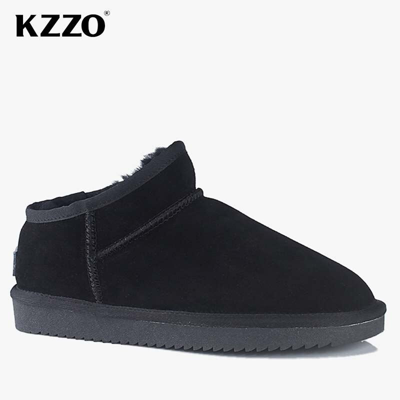 KZZO Mini Ankle Men Snow Boots Sheepskin Leather Natural Fur Wool Lined Winter Warm Non-slip Short Waterproof Australian Classic