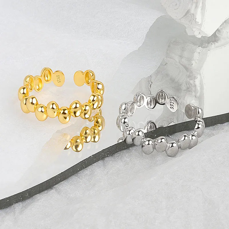 QMCOCO Korean Version Silver Color Simple Design Personality Oval Ring Geometric Smooth Open Female Party Gifts
