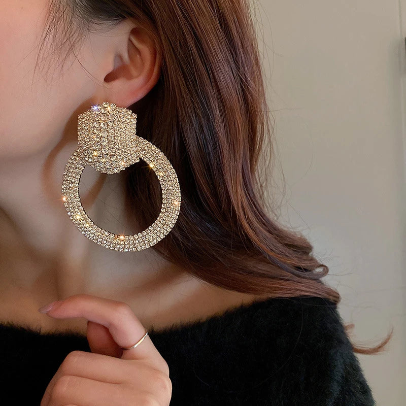 FYUAN Fashion Geometric Crystal Dangle Earrings for Women Oversize Round Rhinestones Earrings Party Jewelry Gifts
