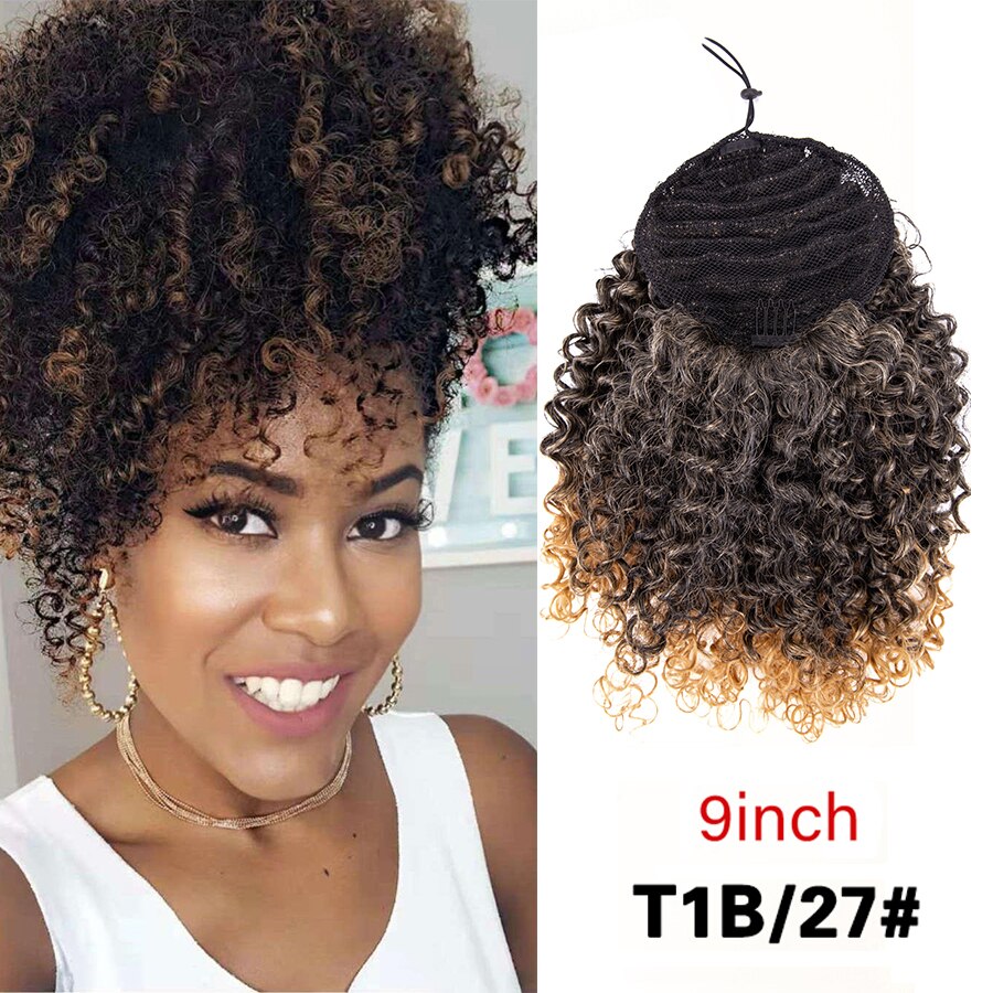 Puff Drawstring Ponytail Afro Kinky Curly Ponytail Hair Extension Ombre Synthetic Clip In Pony Tail Extension 9/13.5Inch Pontail