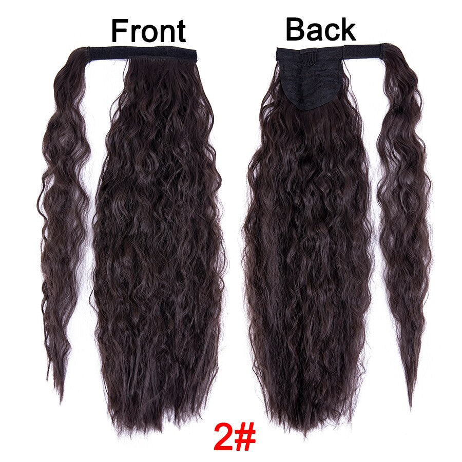 Synthetic Corn Wavy Ponytail 22Inch Long Curly Ponytail Wrap On Clip Hair Extensions Ombre Blonde Brown Fack Ponytail Hairpieces