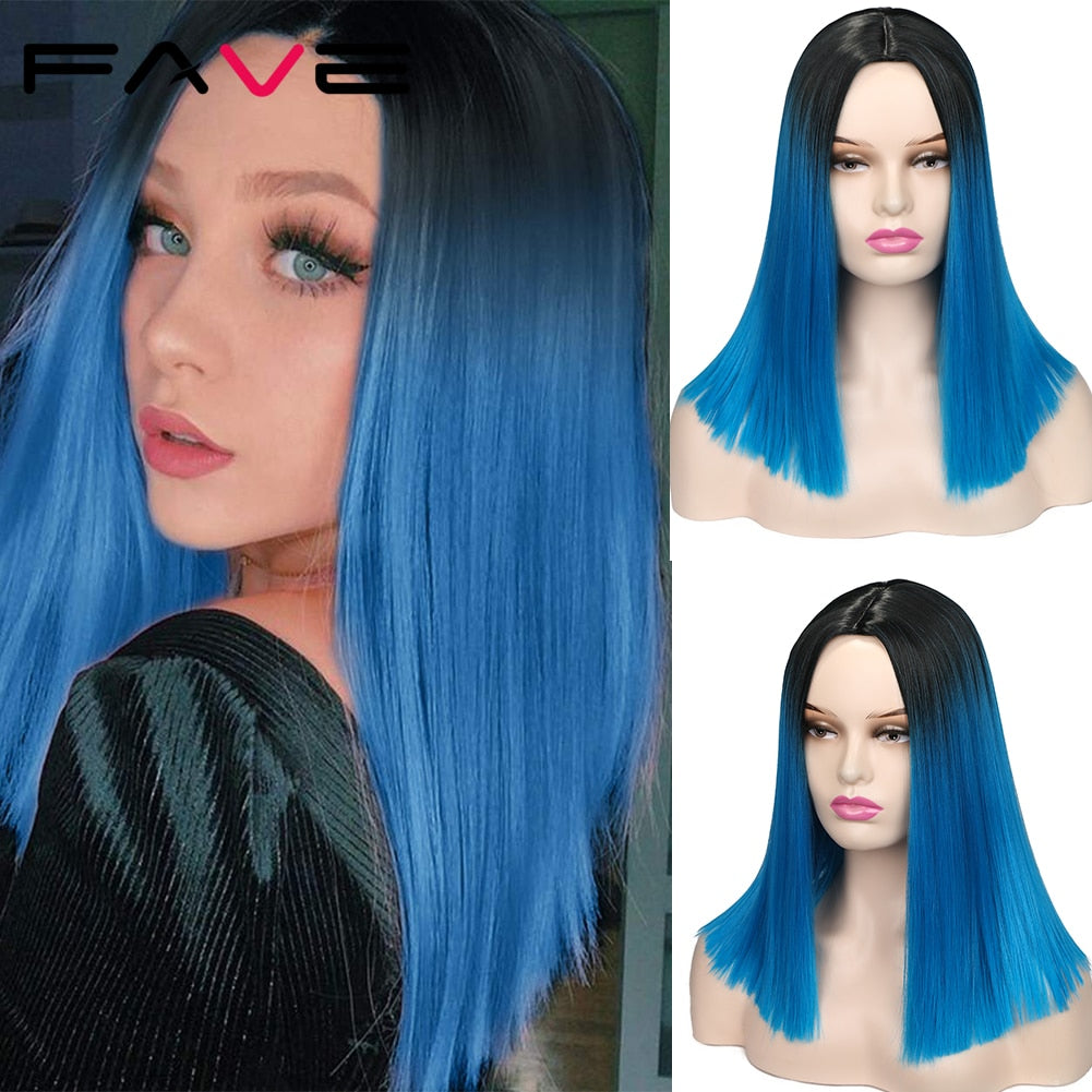 FAVE Ombre Black Purple/Blonde/Grey/Flax Brown/ Straight Synthetic Wig Shoulder Length Middle Part Cosplay For Women's Daily Wig