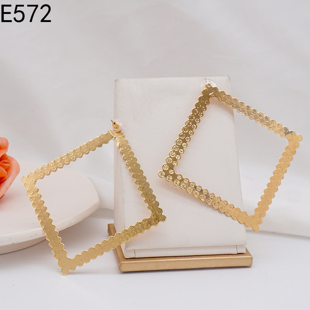 Hoop Earring For Women Gold Color Stud Big Pendant dangle Drop  Earrings
