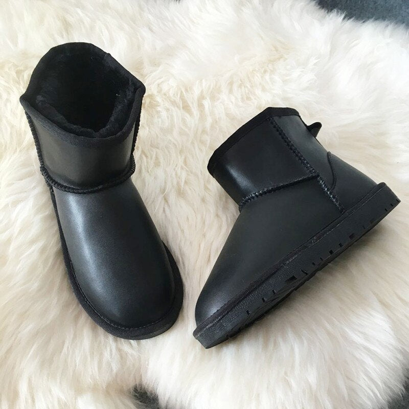 Hot Sale Snow Boots Women Waterproof Genuine Leather Ankle 100% Natural Wool Lined Winter Warm Shoes Rubber Boots Plus 35-44