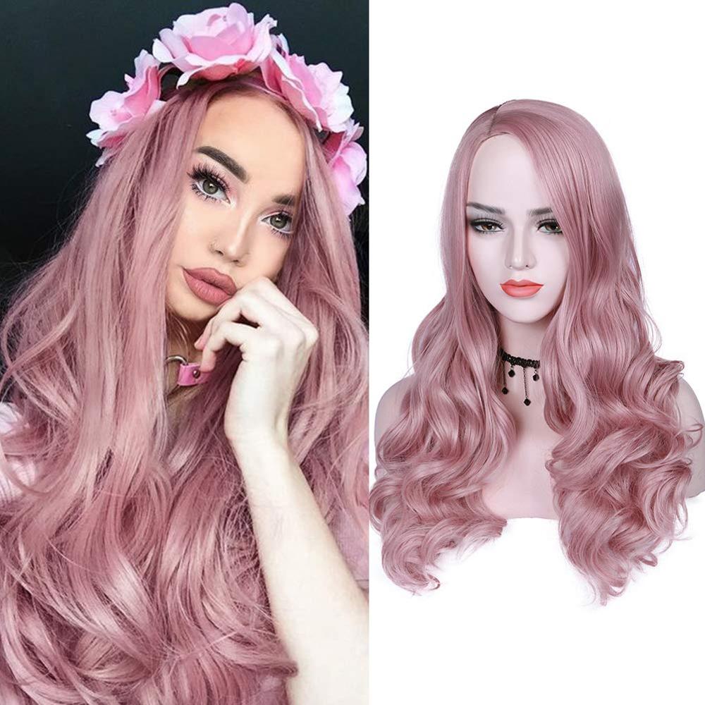 FAVE Long Wavy Wigs Ombre Gray To Watermelon Red Black Grey Purple Blue Brown Synthetic Hair For Black White Women Cosplay Party