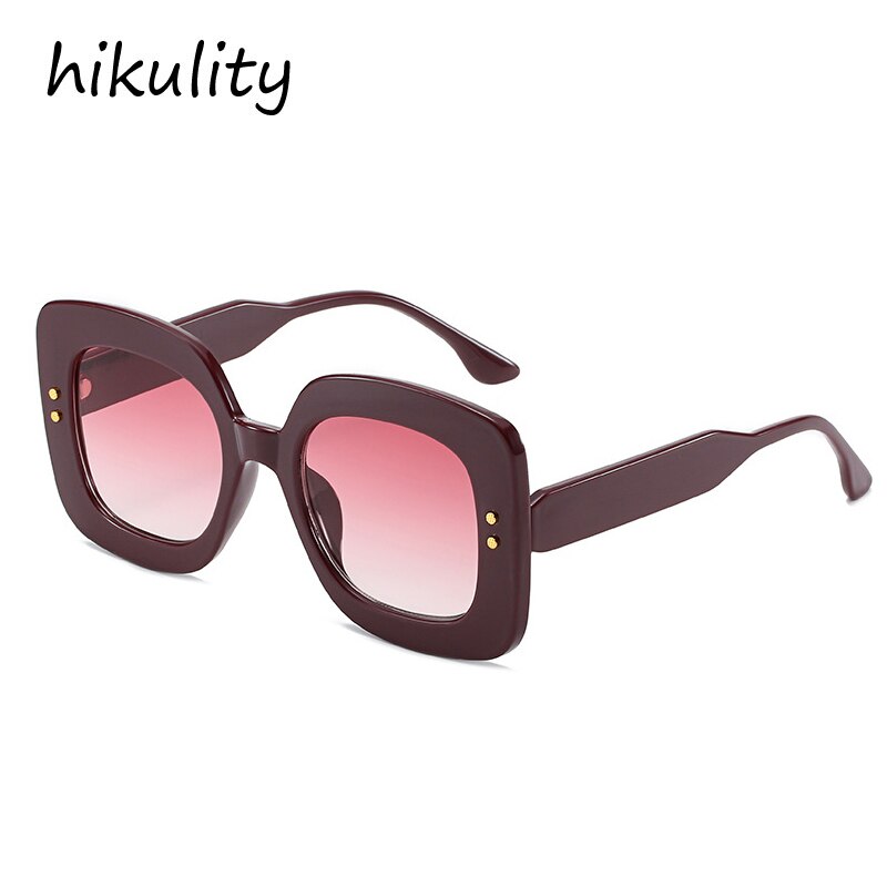 Vintage Rivet Square Sunglasses For Women New Fashion Gradient Black Uv400 Sun Glasses Female Red Brown Elegant Shades Overszied