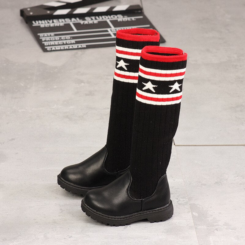 kids shoes High Boots Girls Cool Fashion Stripe Over Knee-high boots Boy's Soft Sole Knitted Boots baby shoes