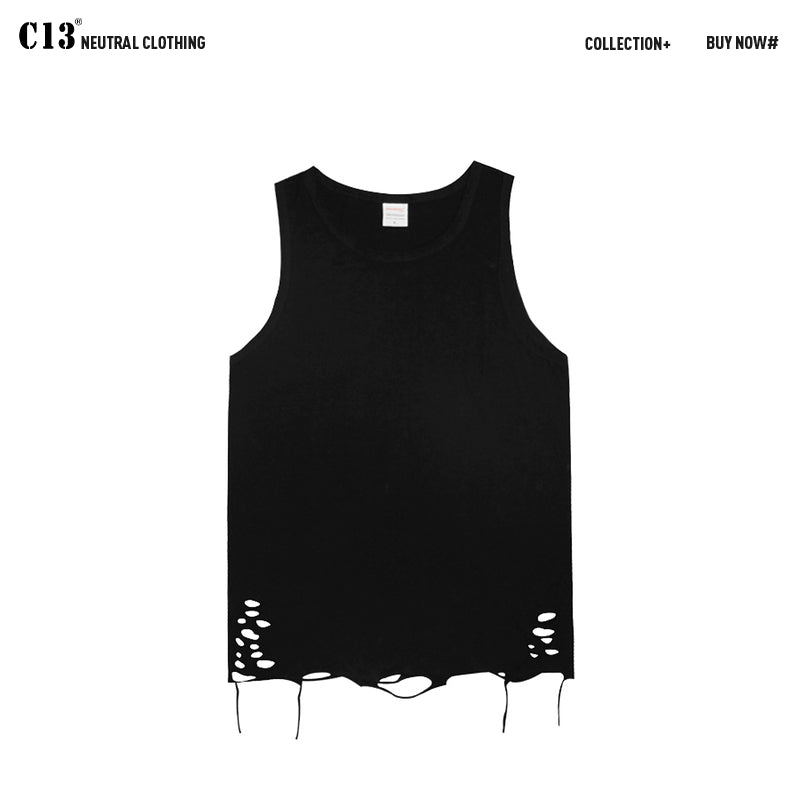 Instagram Retro Tattered Jeans Outerwear Sleeveless T-shirt Vest