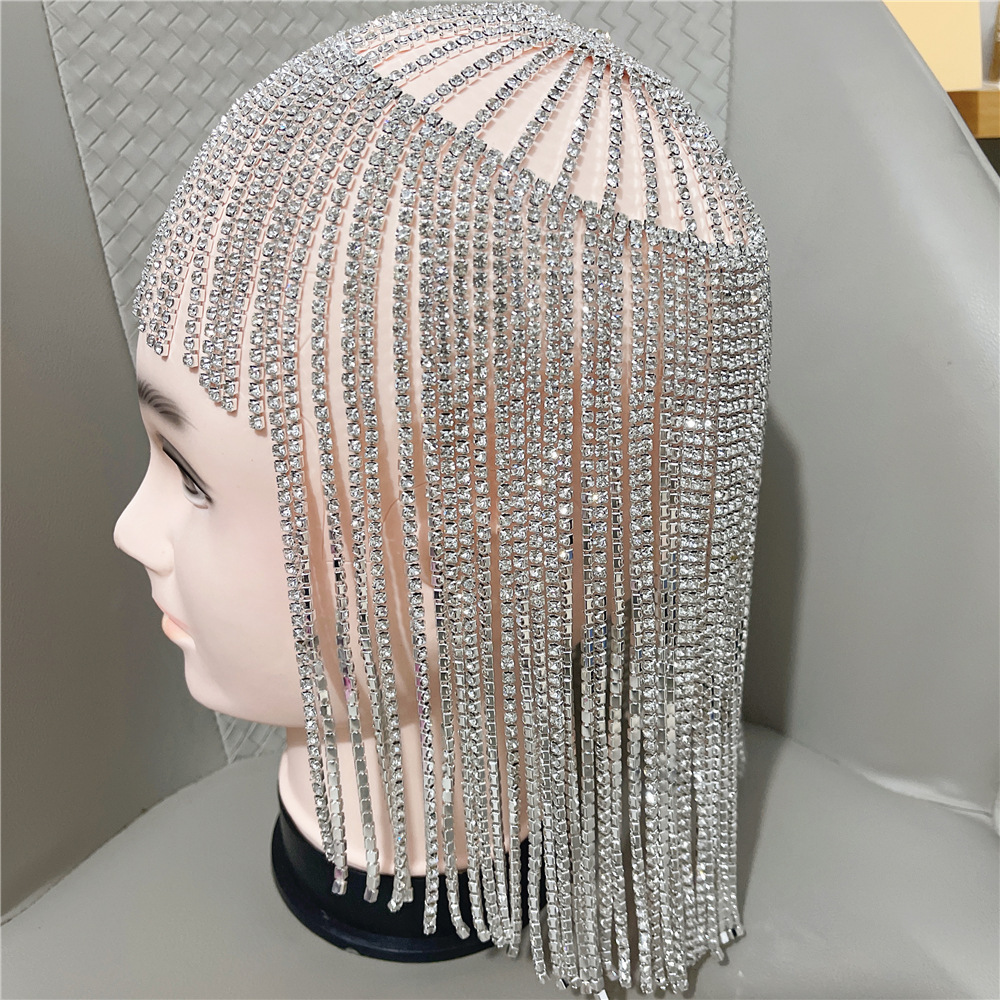 European and American Ornament Full Rhinestone Tassel Wig Chain Women's Forehead Lace Short Hair Shiny Rhinestone Hair Chain