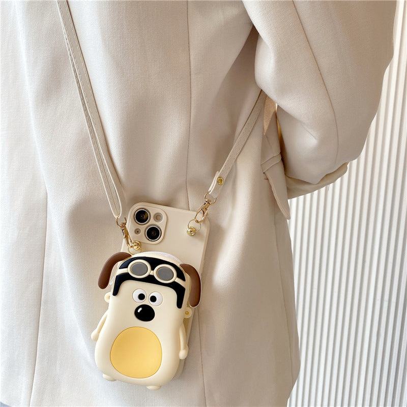 Dong Bai Dog Coin Purse for Apple 14Promax Phone Case Crossbody Iphone13pro Cute 12 Cartoon 11 Anti-Lost Xsmax Strap Lanyard XR Anti-Fall 8/7Plus Women 6 Soft Case