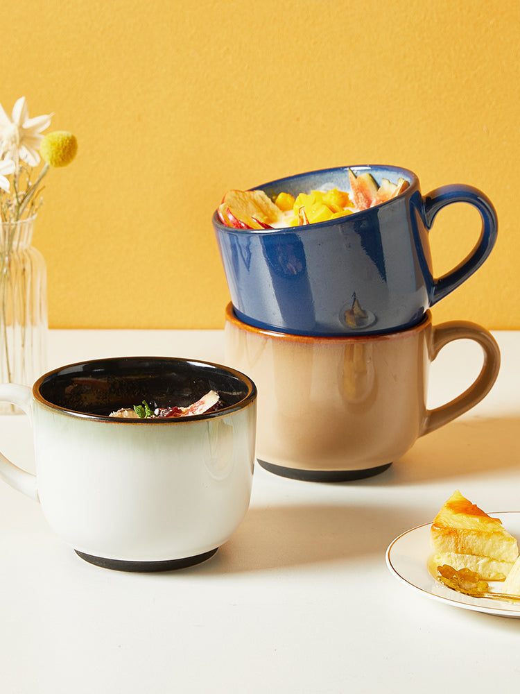 Big Belly Mug Milk Breakfast Cup Ceramic Water Cup Oatmeal Cup with Cover Spoon Microwaveable Household Girl