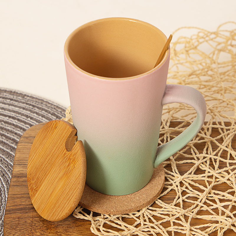 Cup Ceramic Mug with Cover Spoon Tea Cup Retro Domestic Coffee Cup Creative Personalized Trend Couple's Cups