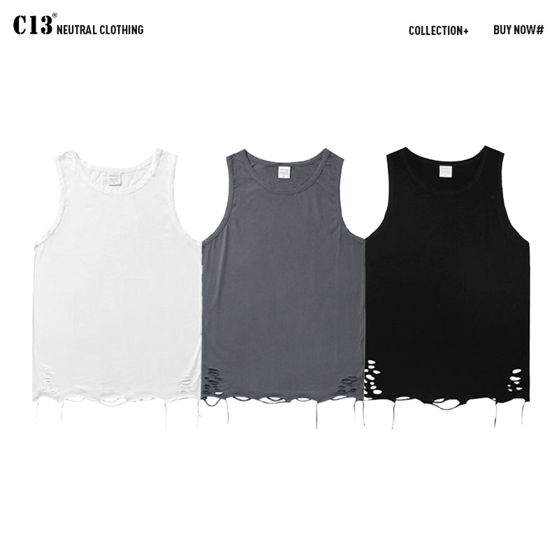 Instagram Retro Tattered Jeans Outerwear Sleeveless T-shirt Vest