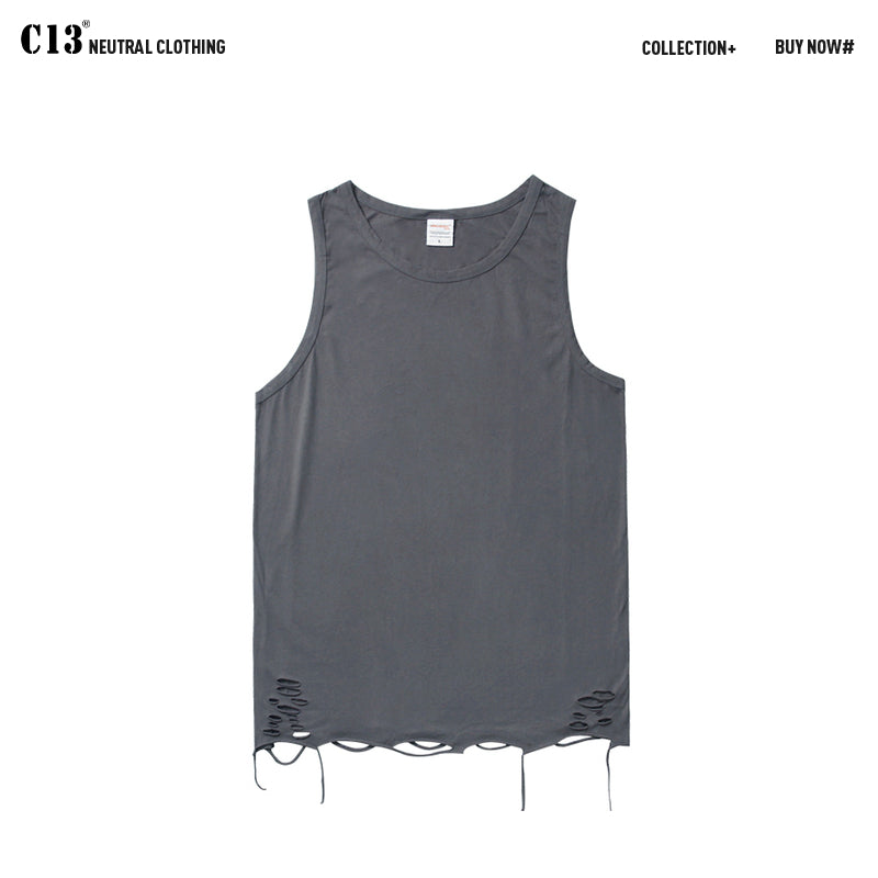 Instagram Retro Tattered Jeans Outerwear Sleeveless T-shirt Vest