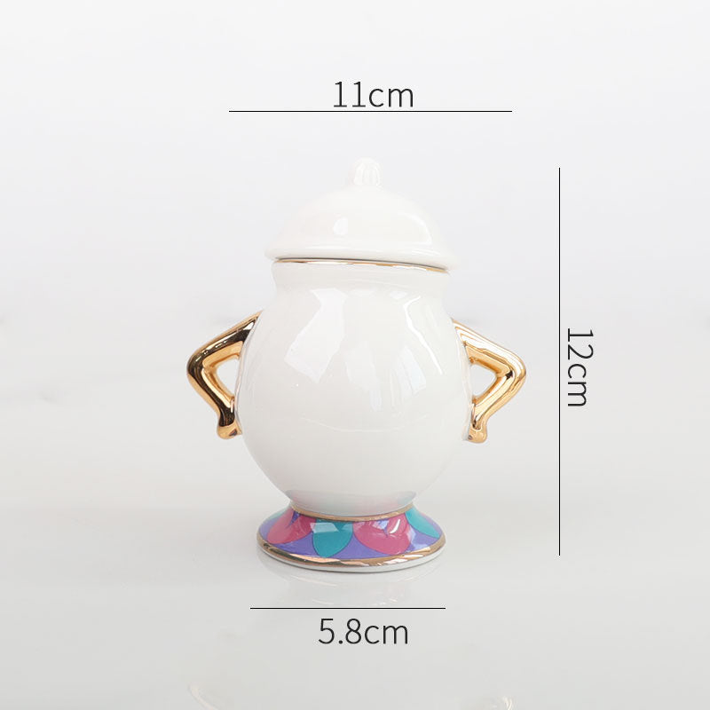 In Stock Beauty And The Beast Teapot Gold-Plated Teapot Japanese Tea Pot Wife Archie Cup Ceramic Cup Mug Sucrier