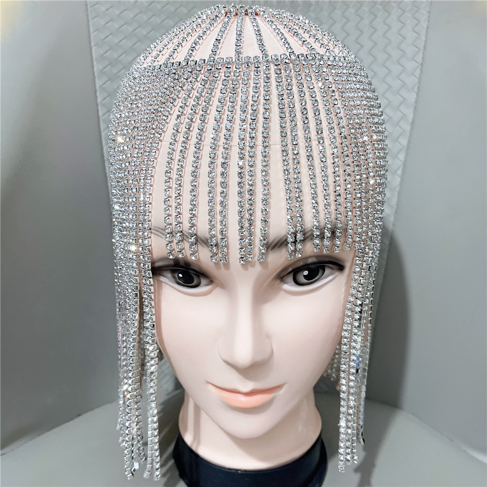 European and American Ornament Full Rhinestone Tassel Wig Chain Women's Forehead Lace Short Hair Shiny Rhinestone Hair Chain