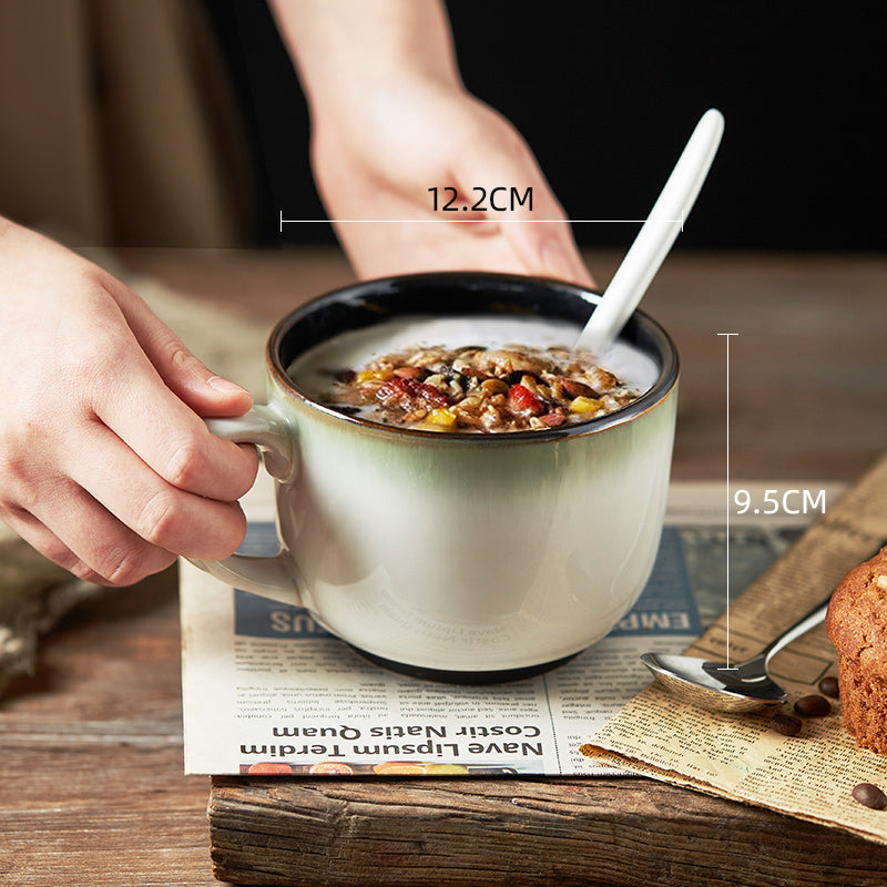 Big Belly Mug Milk Breakfast Cup Ceramic Water Cup Oatmeal Cup with Cover Spoon Microwaveable Household Girl