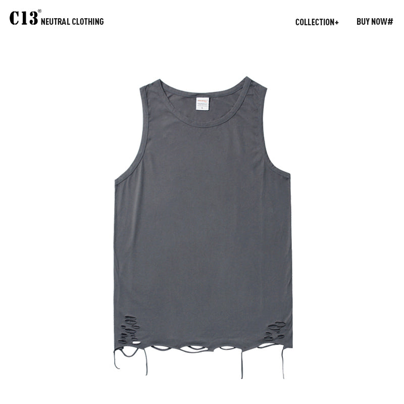 Instagram Retro Tattered Jeans Outerwear Sleeveless T-shirt Vest