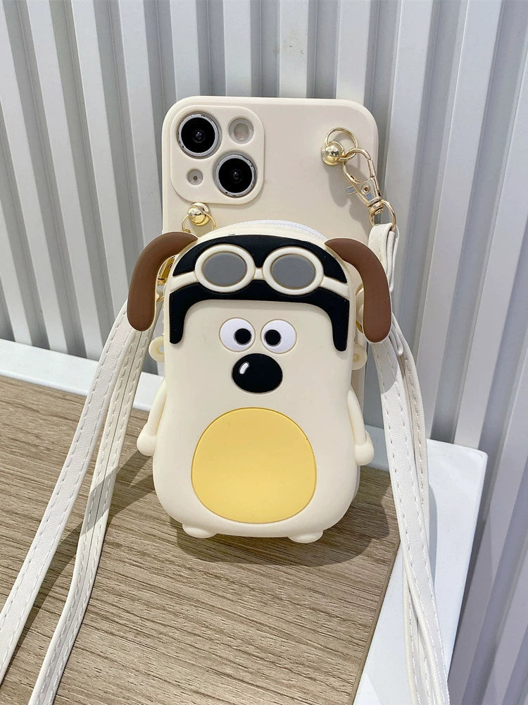 Dong Bai Dog Coin Purse for Apple 14Promax Phone Case Crossbody Iphone13pro Cute 12 Cartoon 11 Anti-Lost Xsmax Strap Lanyard XR Anti-Fall 8/7Plus Women 6 Soft Case