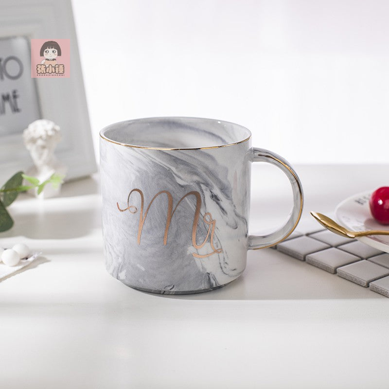 Large Capacity Mug Ceramic Cup Creative Marble Pattern Couple's Cups Romantic Birthday Gift Free Spoon