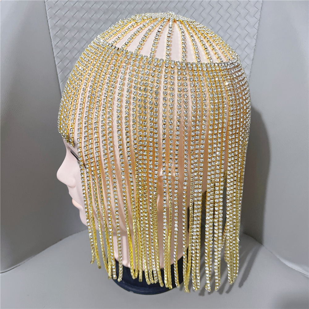 European and American Ornament Full Rhinestone Tassel Wig Chain Women's Forehead Lace Short Hair Shiny Rhinestone Hair Chain