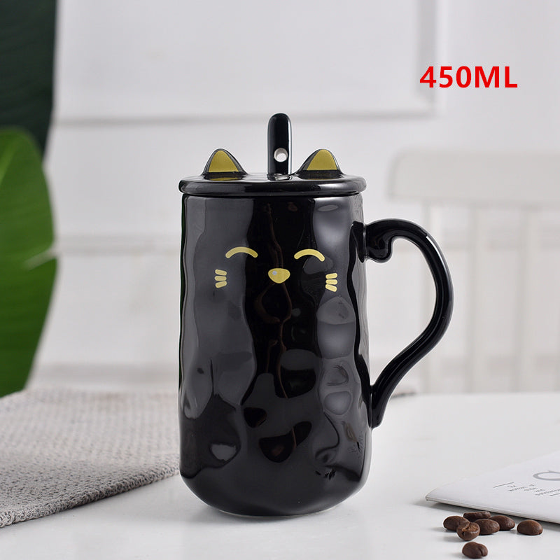 Cute Cat Mug Cartoon Porcelain Cup Couple Men and Women Water Cup Coffee Cup with Cover Spoon Breakfast Milk Cup