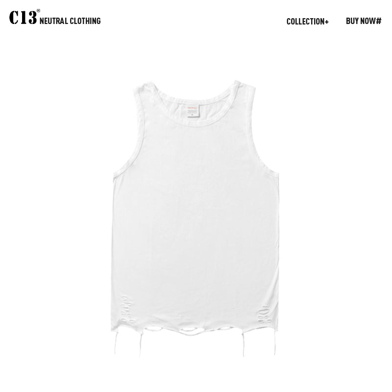 Instagram Retro Tattered Jeans Outerwear Sleeveless T-shirt Vest