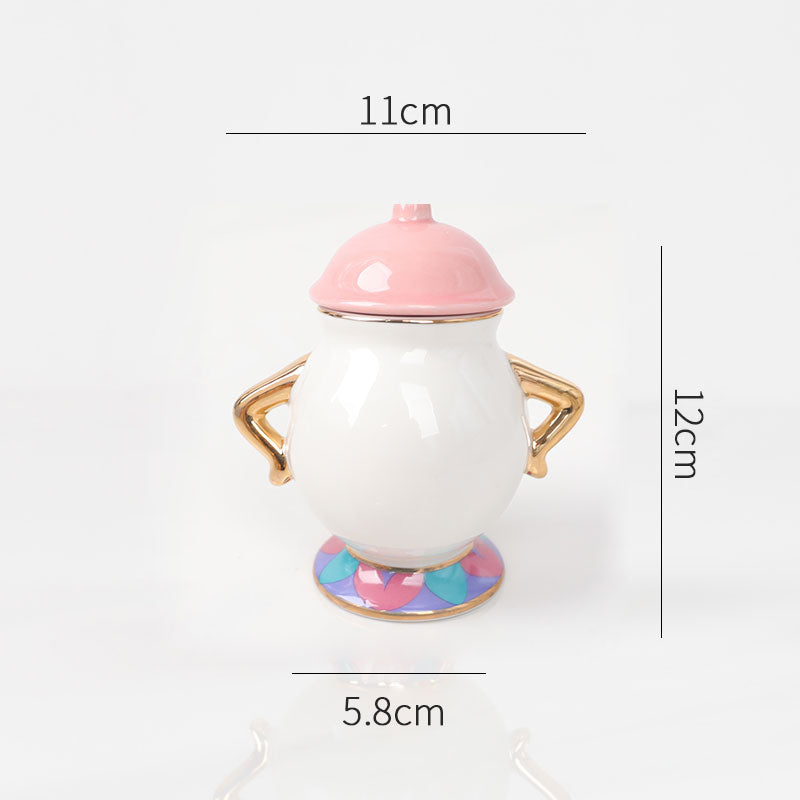 In Stock Beauty And The Beast Teapot Gold-Plated Teapot Japanese Tea Pot Wife Archie Cup Ceramic Cup Mug Sucrier