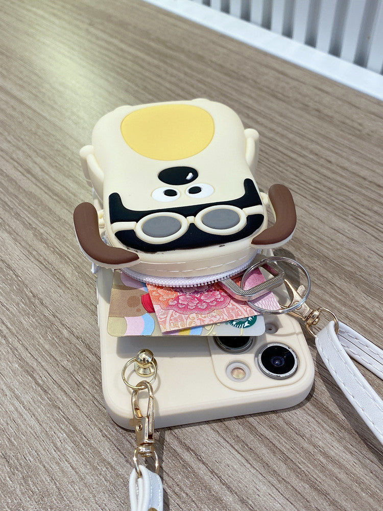 Dong Bai Dog Coin Purse for Apple 14Promax Phone Case Crossbody Iphone13pro Cute 12 Cartoon 11 Anti-Lost Xsmax Strap Lanyard XR Anti-Fall 8/7Plus Women 6 Soft Case