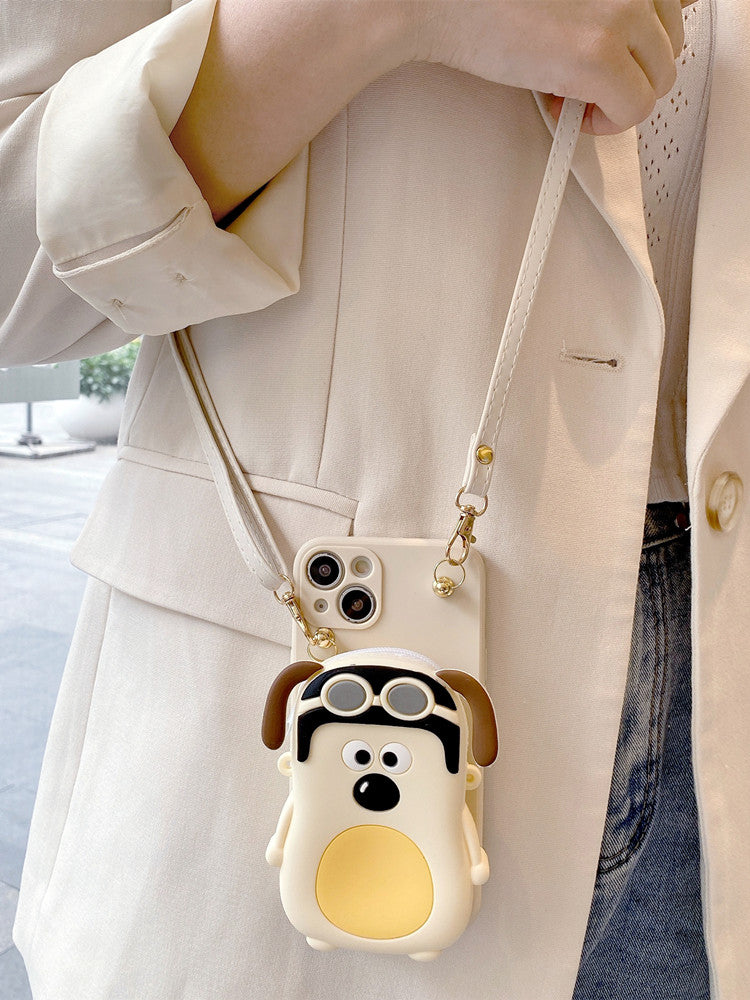 Dong Bai Dog Coin Purse for Apple 14Promax Phone Case Crossbody Iphone13pro Cute 12 Cartoon 11 Anti-Lost Xsmax Strap Lanyard XR Anti-Fall 8/7Plus Women 6 Soft Case